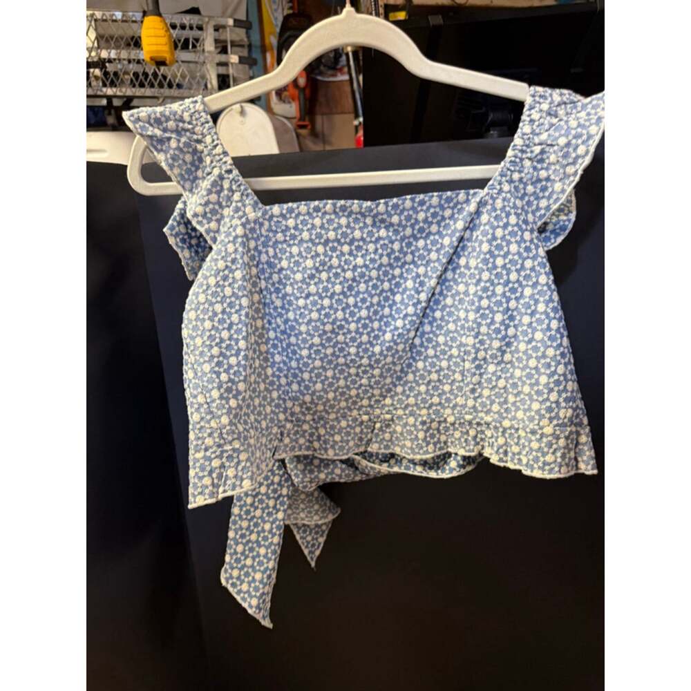 Women's Kirious Los Angeles Blue White Floral Crop Top M